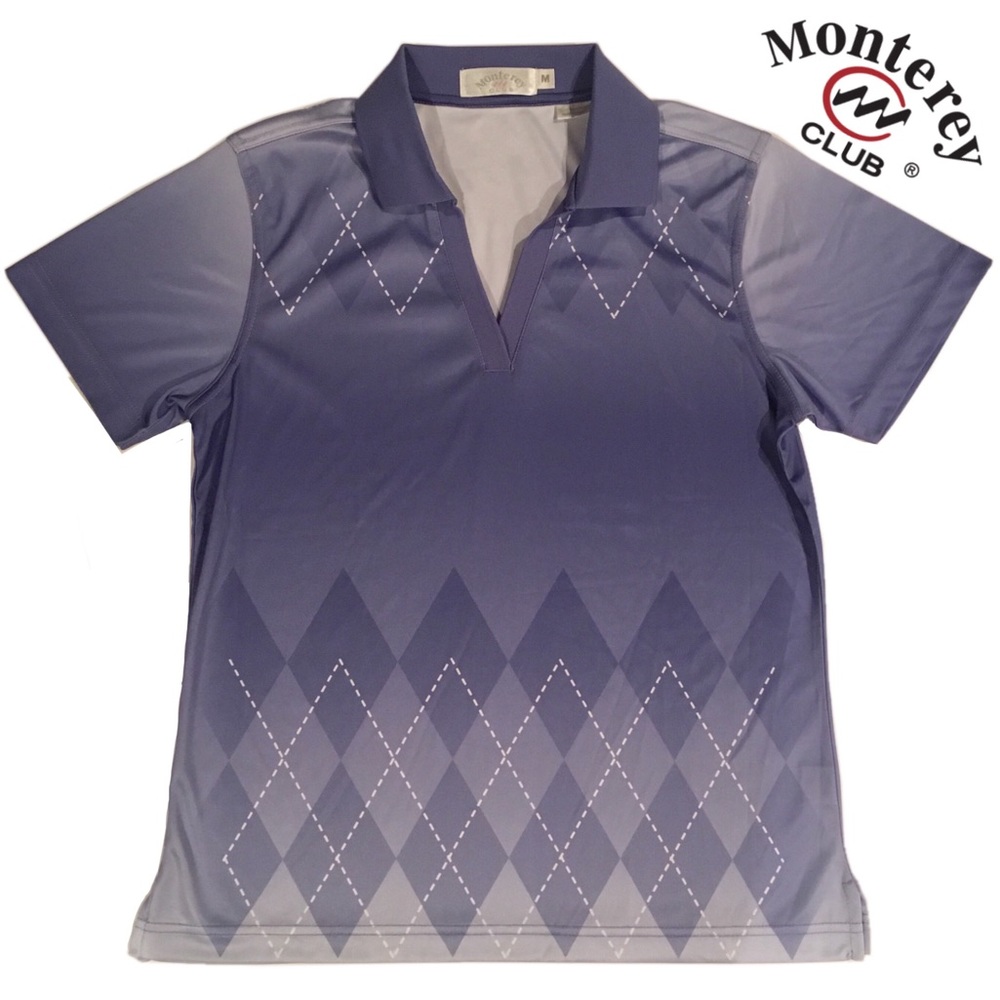 NWT Monterey Club Performance Golf Shirt Polo w/ Dry Swing, Lavender Argyle Sz M